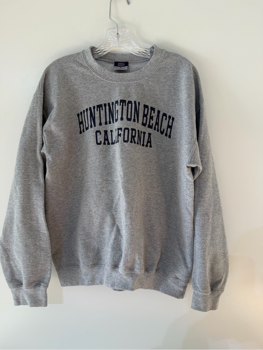 MV Sport Gray Crew Sweatshirt with Navy Huntington Beach California Arc